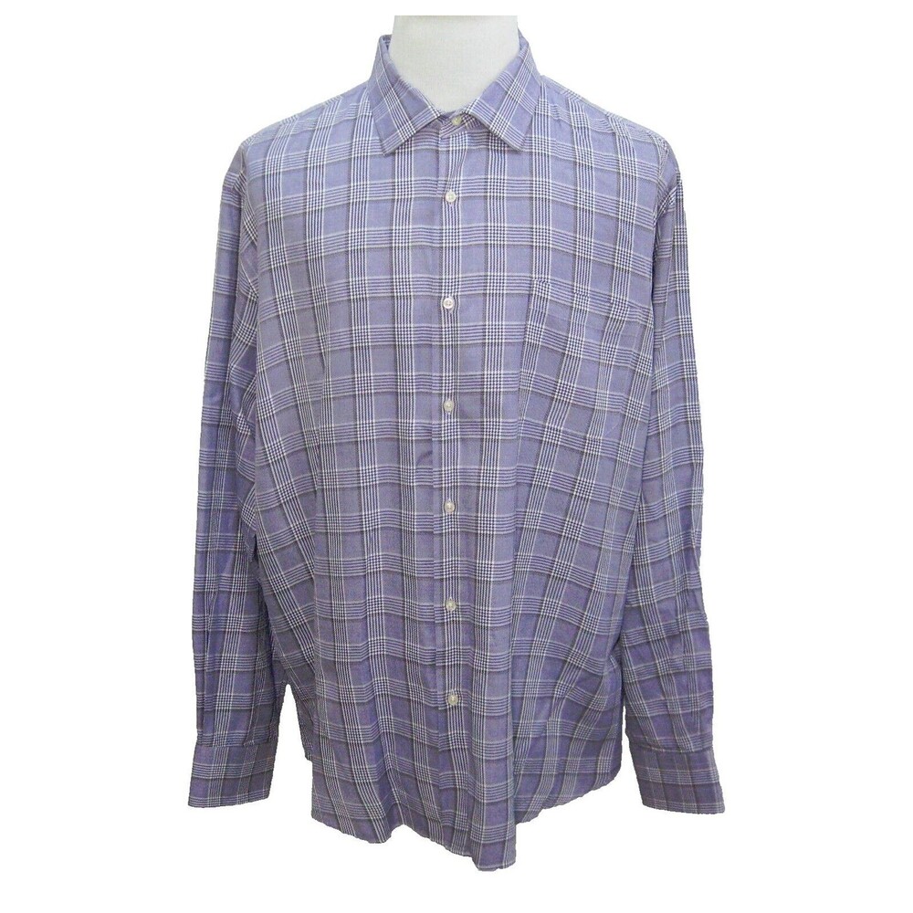 NORDSTROM Men's Size 2XL Purple Plaid Long Sleeve Button Front Shirt 100% Cotton